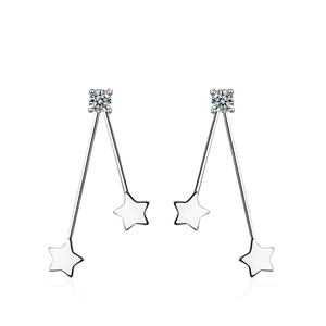 Silver star drop earrings with sparkling cubic zirconia tassels and reflective finish