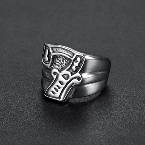 Vintage retro lucky number 7 ring with embossed industrial design for men and bikers