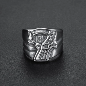 Vintage stainless steel biker ring featuring a prominent lucky number 7 embossed design