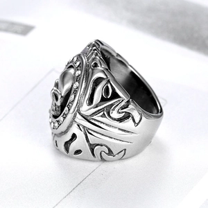 Gothic stainless steel skull ring with sparkling white crystal accents for men