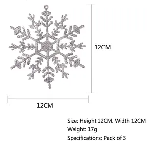 Detail view of 12cm silver glitter snowflake ornaments, 3pcs pack for Christmas decor