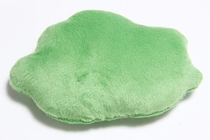 Detail view of the soft green plush fabric texture and irregular cloud shape of the toy