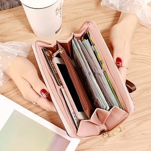 Retro large capacity long wallet for women with double zippers and phone compartment