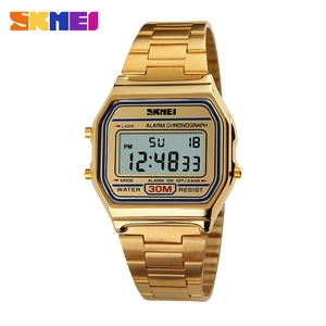 Orologio sportivo digitale dorato in acciaio inossidabile con sveglia e calendario
