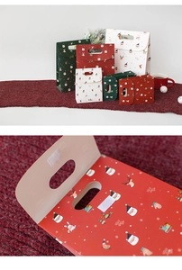 Various Christmas gift bags with Santa and reindeer prints in red green and white