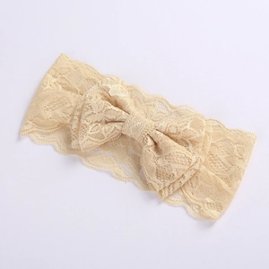 Detail of beige lace double-layer bow headband for baby girls birthday party accessories