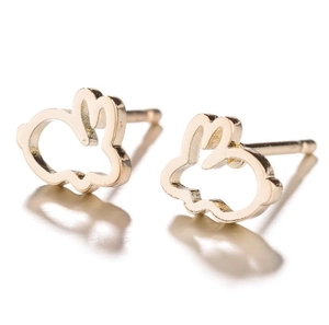Minimalist hollow rabbit stud earrings in polished gold stainless steel for women
