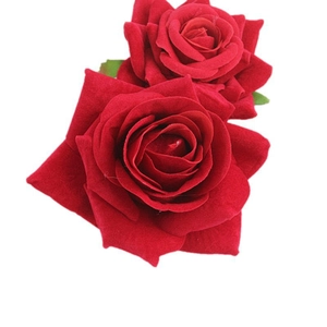 Vintage style velvet red double rose flower hair clip for bridal wedding headwear