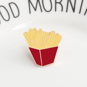 Creative french fries enamel badge brooch with red box and yellow fries for hat decoration