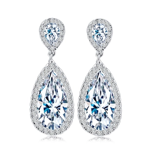 Classic silver teardrop earrings with pear-cut cubic zirconia for bridal evening wear