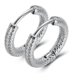 Minimalist 3mm frosted snake pattern hoop earrings in polished stainless steel for women