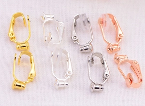 Detail of DIY earring converters in gold, silver, and rose gold with silicone pads