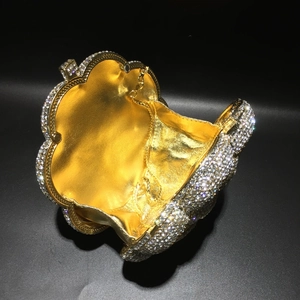 Luxurious gold rose rhinestone evening clutch bag with sparkling crystals and chain strap