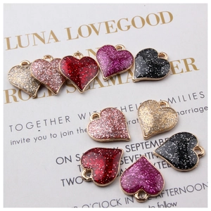 DIY gold alloy heart charms with glitter enamel for handmade bracelets and jewelry making