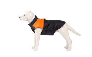 Close-up of the waterproof quilted dog vest with metal D-ring for leash attachment