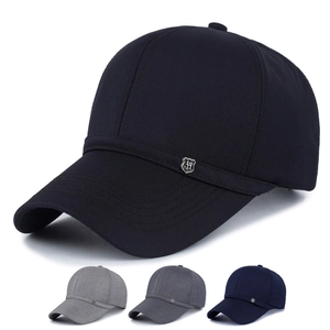 Baseball Cap Men Cotton Polyester Adjustable Outdoor Sport Casual Peaked Hat With Metal Shield Logo Solid Color