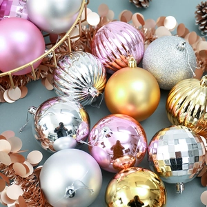 Set of 34 assorted 4cm Christmas balls in pink, gold and silver for holiday tree decor