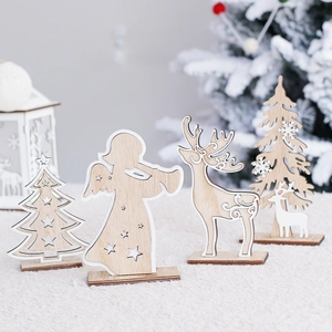 Wooden Acrylic Christmas Ornament Reindeer Angel Tree Nordic Style Laser Cut Desktop Holiday Decoration Natural White