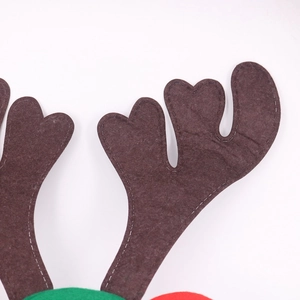 Christmas reindeer antler headband made of brown felt with red and green festive details