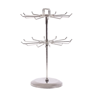 Rotating two-tier silver iron jewelry display stand for necklaces and bracelets