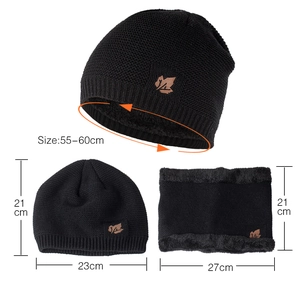 Detailed size chart for men knit beanie and neck warmer set with warm fleece lining