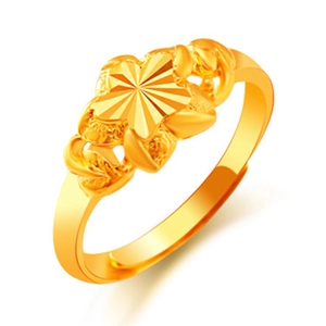 Adjustable gold flower starburst ring made of copper alloy with polished finish