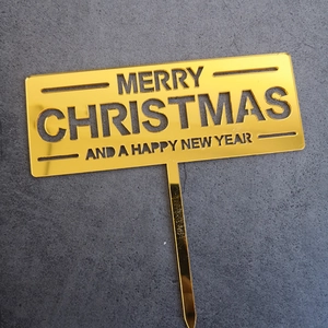 Golden mirror acrylic Merry Christmas and Happy New Year rectangular cake topper