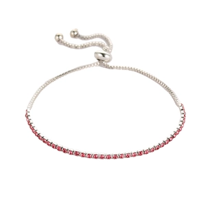 Minimalist adjustable silver chain bracelet with sparkling red rhinestones for women