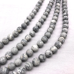 Natural matte grey and white map stone beads for DIY jewelry and bracelet making