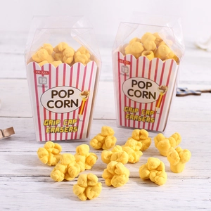 Popcorn Shaped Pencil Cap Erasers Cute Cartoon Rubber Pencil Toppers Correction Stationery Supplies School Kids Novelty