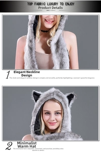 Close-up of grey faux fur hood with cute ears and soft inner lining for winter warmth
