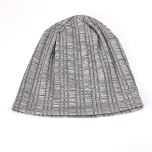 Graue vertikal gestreifte Strickmütze für Damen und Herren, gemütliche Winter Beanie Mütze