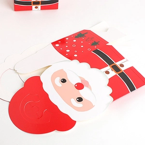 Foldable Santa Claus candy gift box with red belt design for Christmas packaging