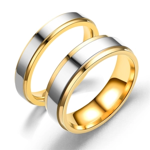 Two-tone gold and silver tiered couple rings in polished stainless steel for gifts