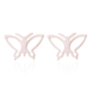 Vista macro de pendientes de mariposa en oro rosa con diseño de alas huecas