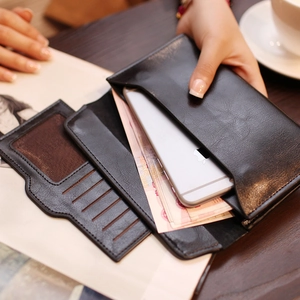 Minimalistische lange Damen Geldbörse aus echtem Leder mit Kartenfächern und Handyfach