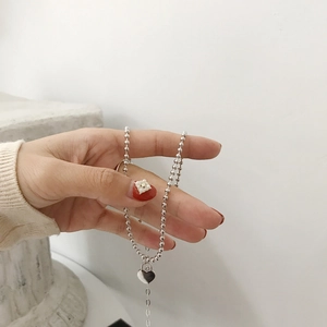 925 Sterling Silver Heart Pendant Necklace Minimalist Silver Ball Chain Jewelry For Women Simple Polished Elegant
