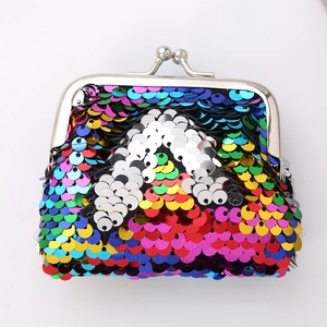 Colorful sequin mini coin purse with vintage silver kiss-lock metal frame and clasp