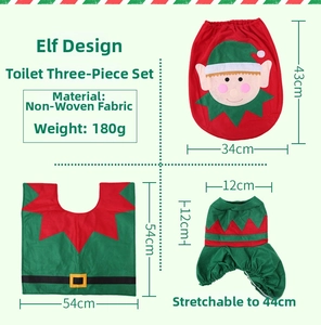 Size chart for elf themed Christmas toilet set with cover and floor mat dimensions