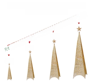 Tableau des tailles pour sapins de Noël pyramide en fer, hauteurs de 35 cm à 300 cm