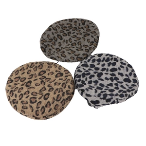Stylish leopard print wool beret hats in coffee, grey, and blue colors for women