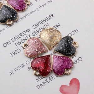 Sparkling glitter heart pendants in five colors for DIY jewelry making and crafts