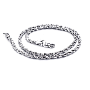 Classic stainless steel rope chain necklace with silver finish and lobster clasp detail
