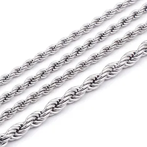 Rope Chain Necklace 316L Stainless Steel Thick Twist Link Heavy Duty Silver Color Jewelry For Men Women