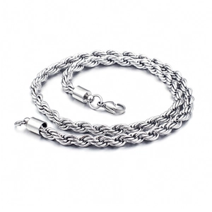 Silver stainless steel chunky twisted rope chain necklace with secure lobster clasp