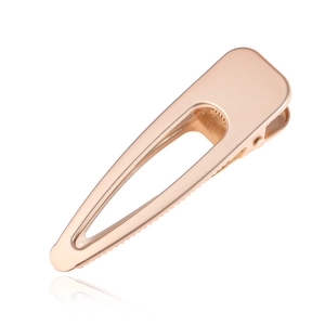 Minimalist hollow rose gold metal hair clip with brushed finish and pointed design