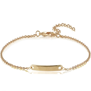 Polished gold personalized stainless steel bar bracelet with adjustable lobster clasp