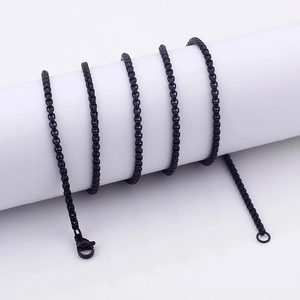 Classic black stainless steel box chain necklace with lobster clasp for men and women