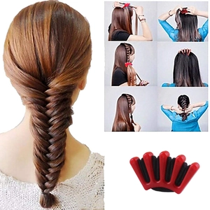 Step-by-step tutorial for red hair braiding tool creating elegant fishtail hairstyles
