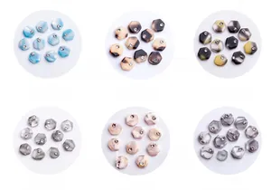 Detailed grid view of hexagonal marble nail art charms with crystal rhinestones in six colors